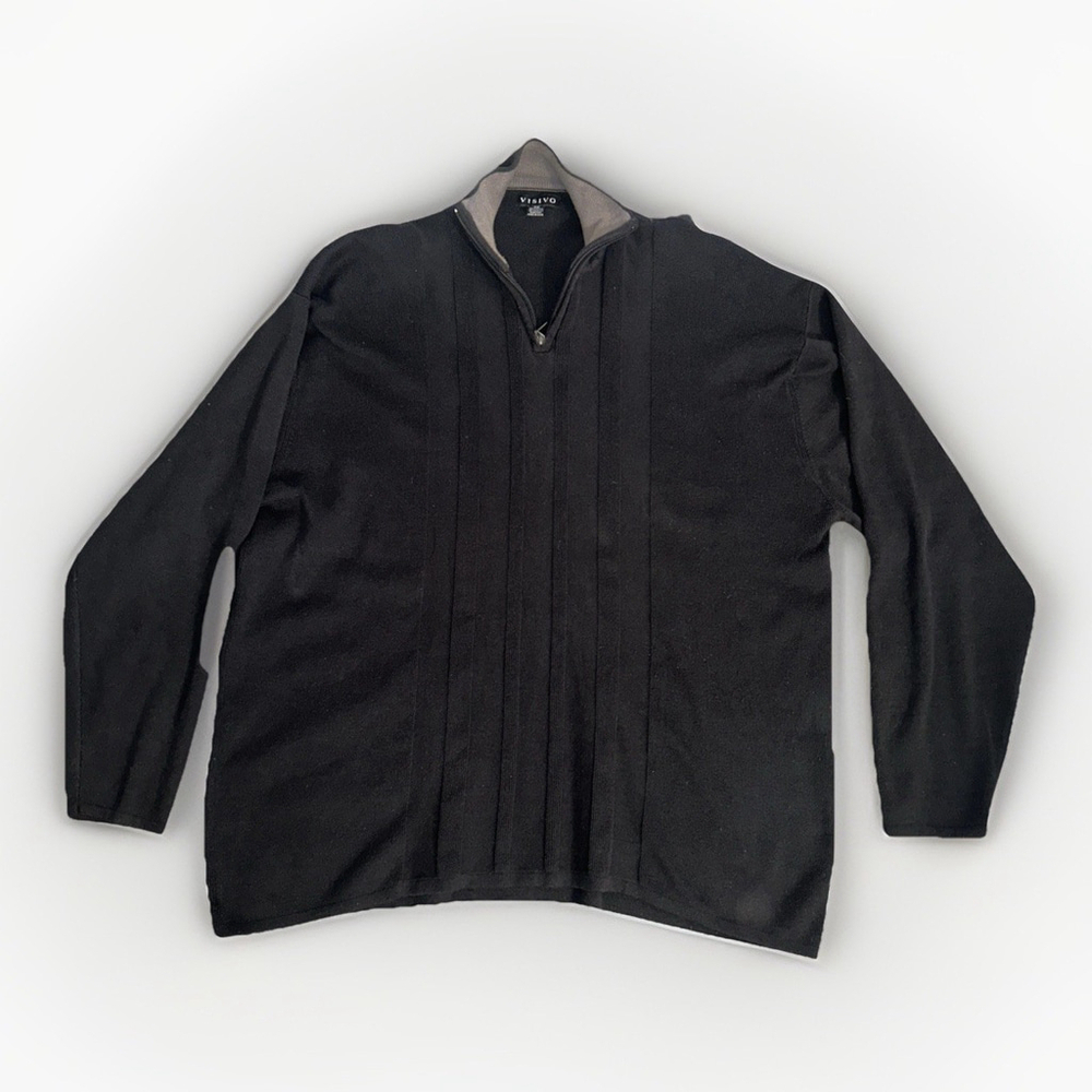 Visivo Men’s 3X Quarter Zip Black Sweater Cotton Blend